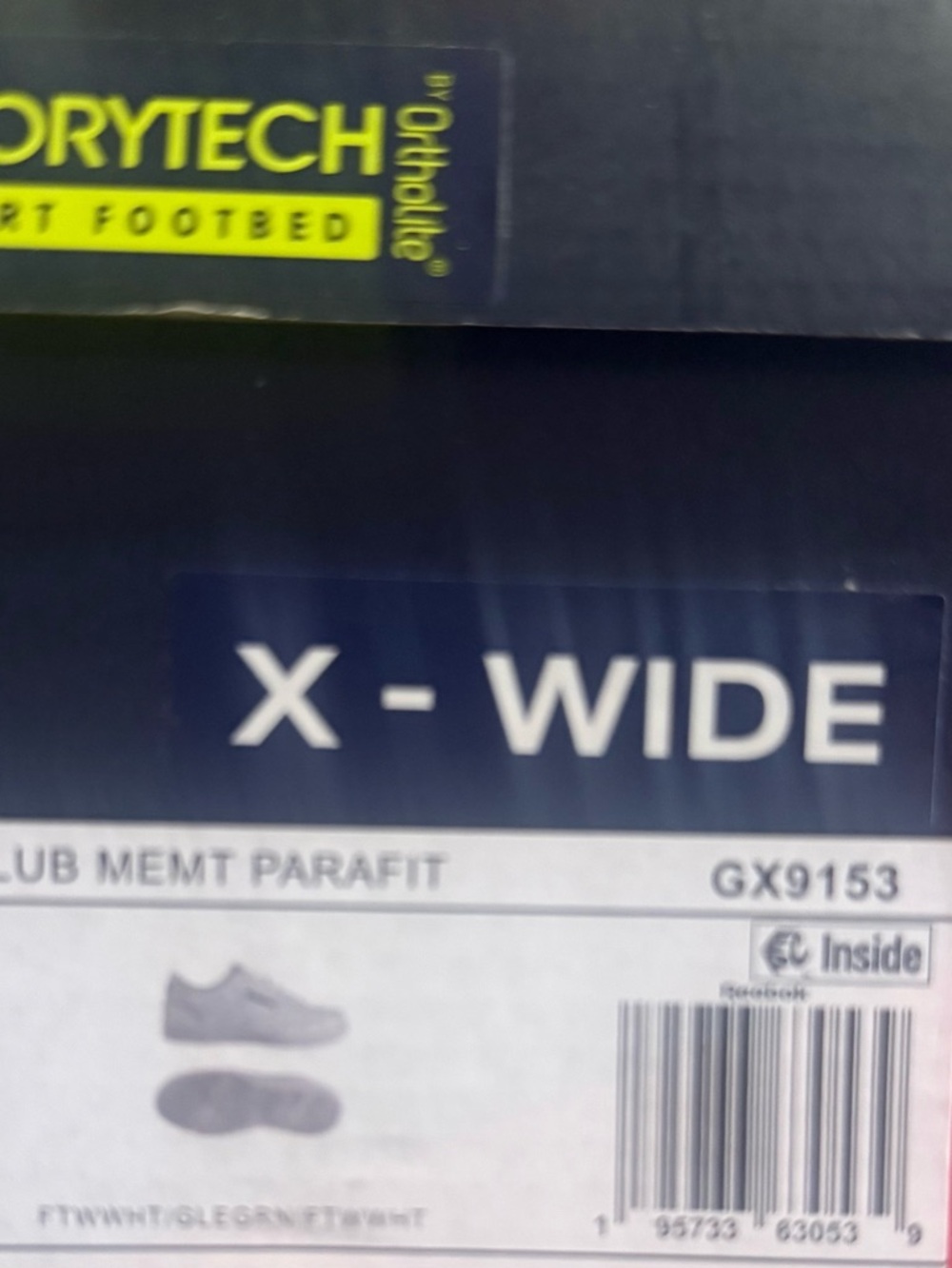 Reebok X-Wide Navy and Yellow Athletic Shoes Box